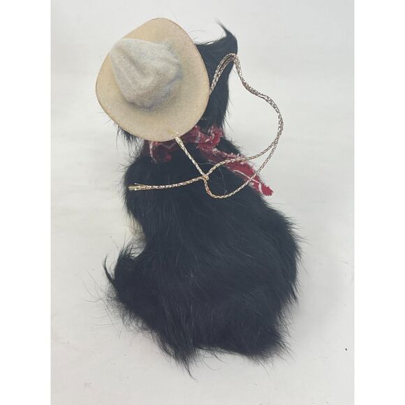 Vintage Miniature Cat W/Cowboy Hat Made of Real Rabbit Fur ~ Ornament Christmas - Picture 3 of 6